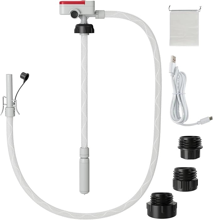 Pompa di Trasferimento del Carburante con Sensore di Arresto Automatico, Pompa Travaso Gasolio Elettrica a Batterie o Ricaricabile con Adattatore di 3 Dimensioni, con Infusione di 12L/min