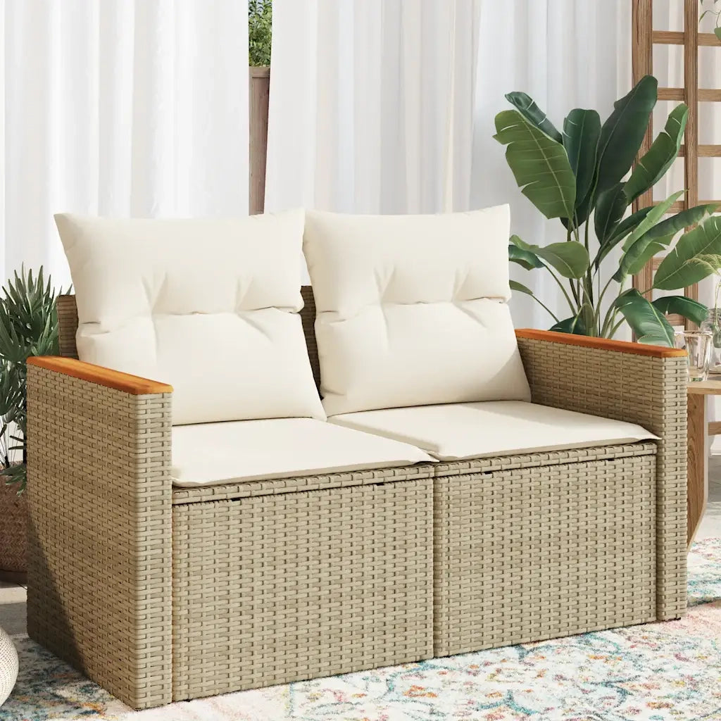 Divano da Giardino con Cuscini a 2 Posti-Sofa da Giardino-Divano da esterno Beige in Polyrattan 550590