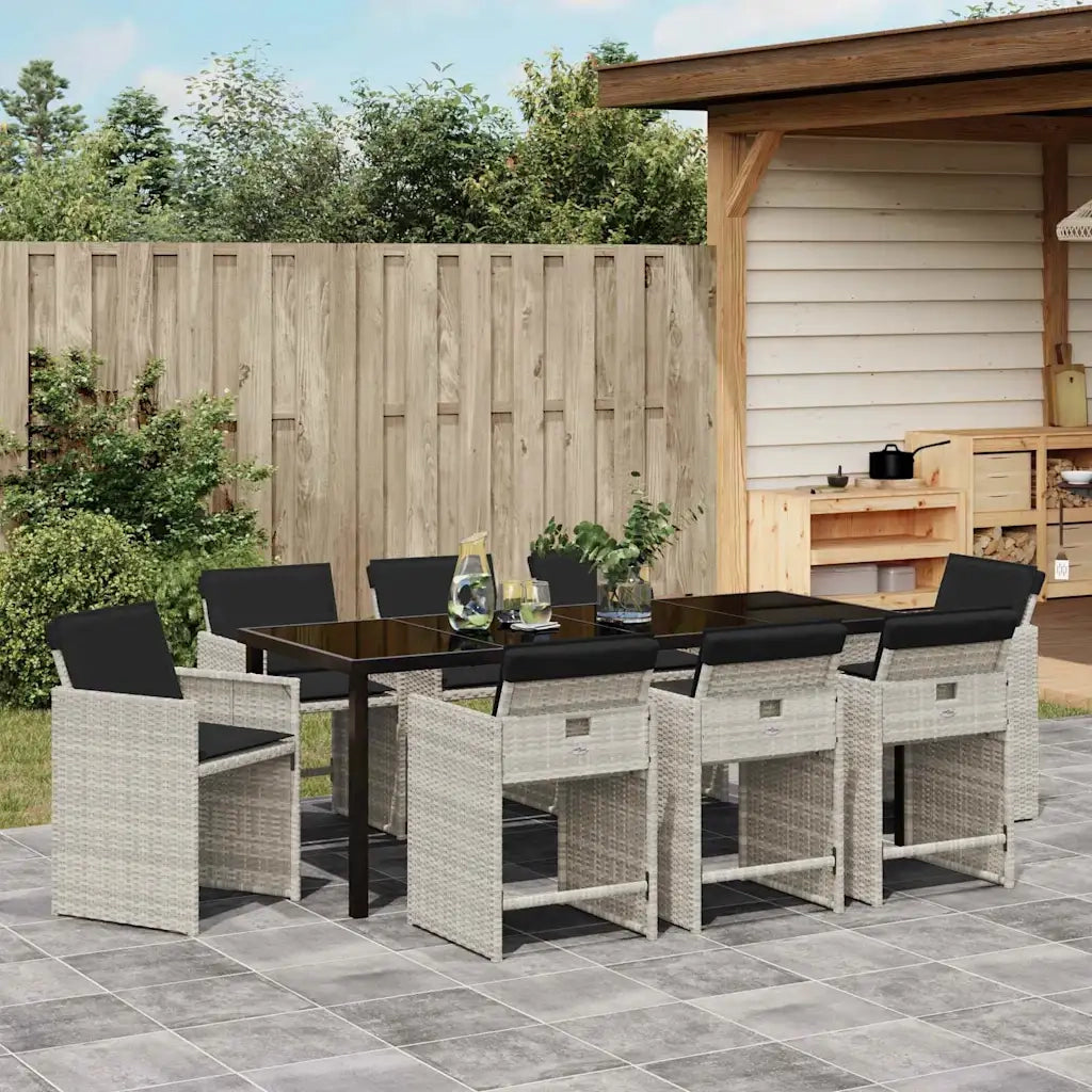 Set da Pranzo per Giardino 9 pcs Grigio chiaro polyrattan 3379995
