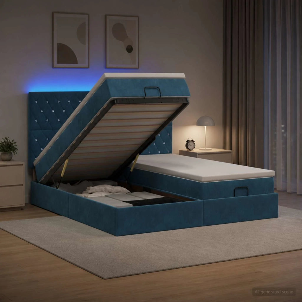 Letto Ottomano con Materasso e LED Blu scuro 200 x 200 cm 3458488