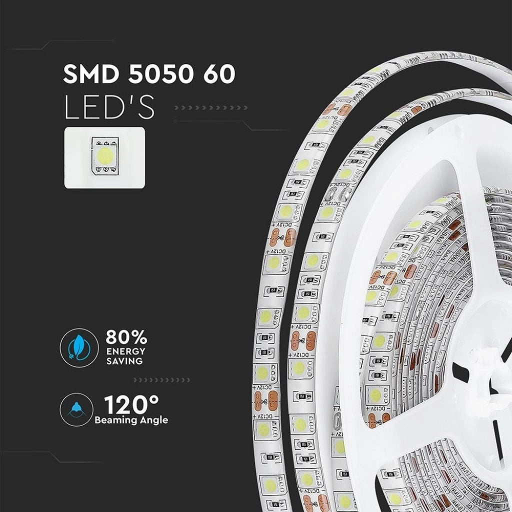 V-TAC VT-5050 60-IP65 Striscia Strip LED SMD5050 10,8W/m 5m 60 LED/m 12V 6400K IP65 - SKU 2148