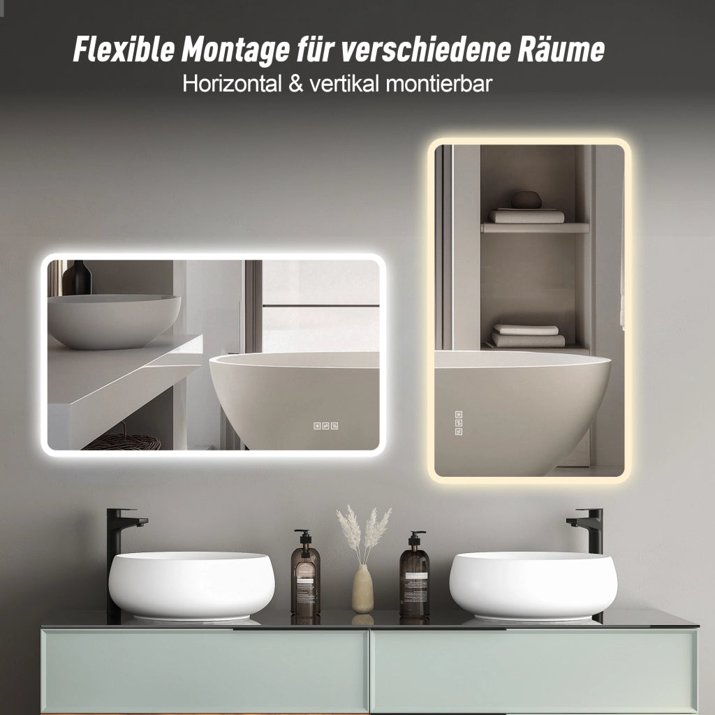 Specchio luminoso da bagno con illuminazione frontale antiappannamento 3 colori luce dimmerabile argento 60 × 120 cm