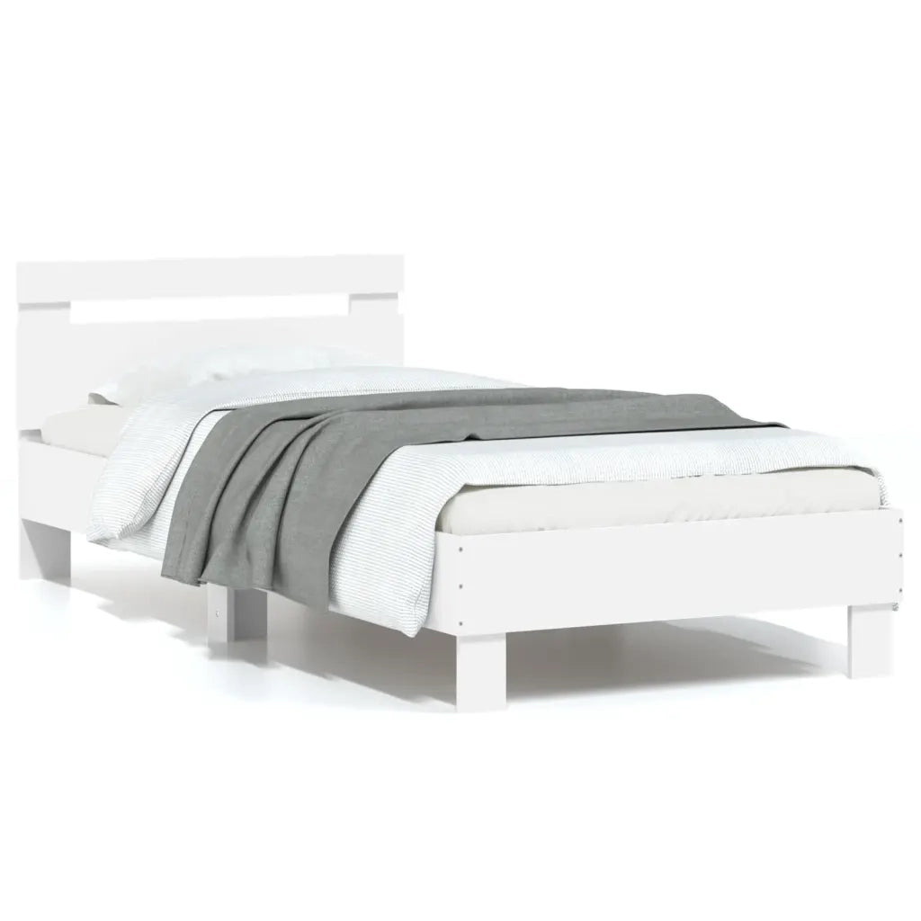 Letto singolo | Letto per adulti | Giroletto con Testiera Bianco 75x190 cm in Legno Multistrato