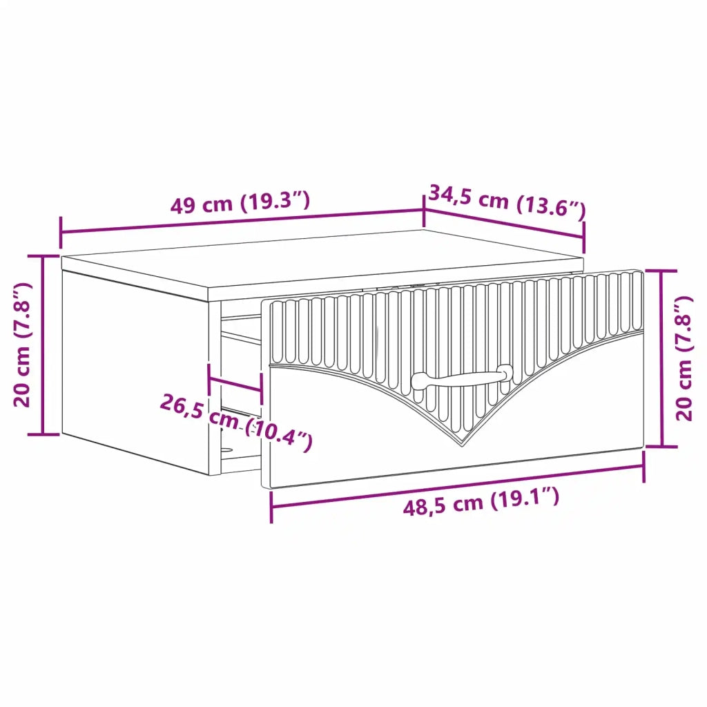 Mobiletto da notte a muro Grigio Sonoma 49 x 34,5 x 20 cm 898967