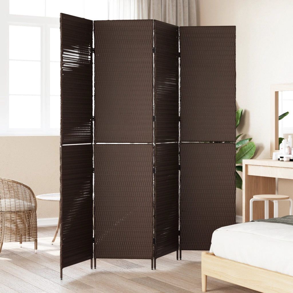 Divisorio per stanze 4 pannelli pieghevole marrone 195x180 cm in poly rattan