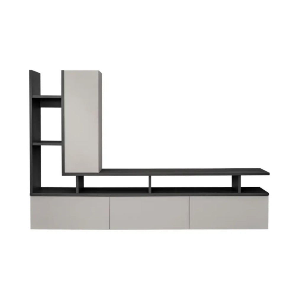 Composizione murale CRONOS - Mobile TV e contenitori sospesi - Rovere Grafite e Cashmere