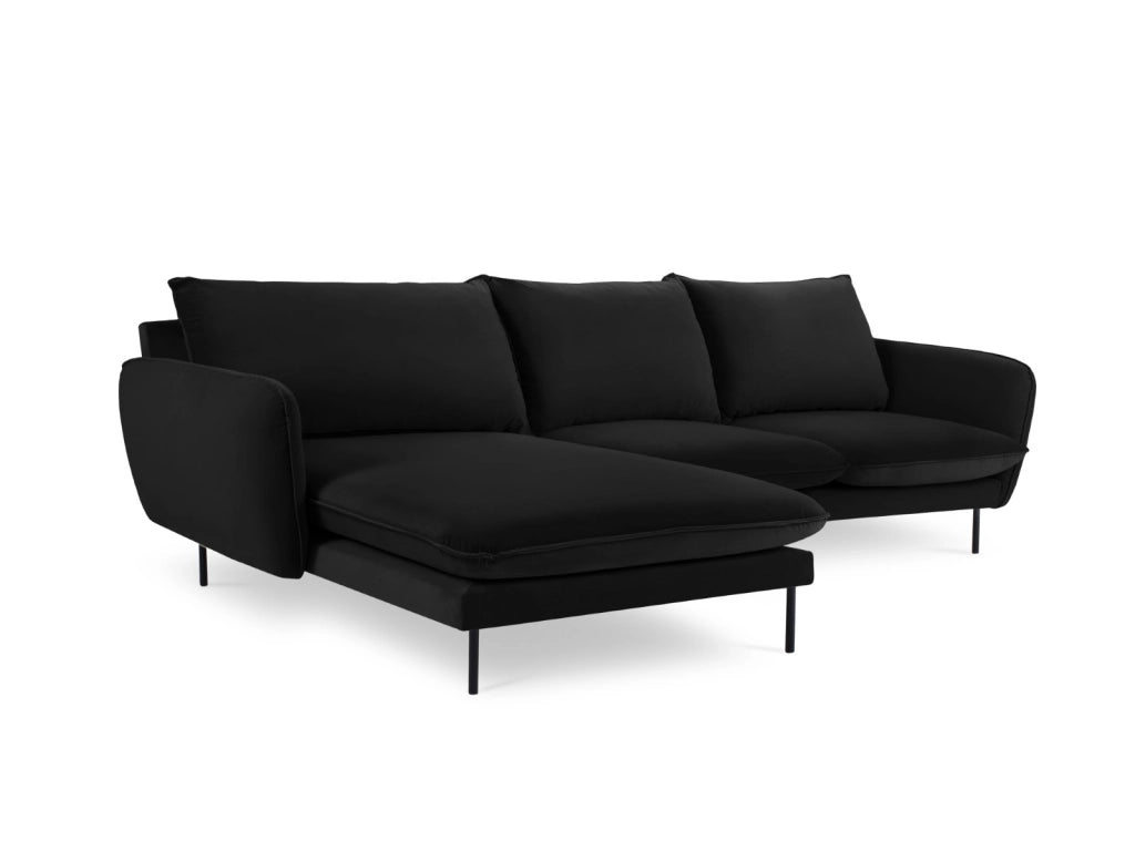 Cosmopolitan Design - Divano angolare sinistro "Vienna" 5 posti in velluto nero 
