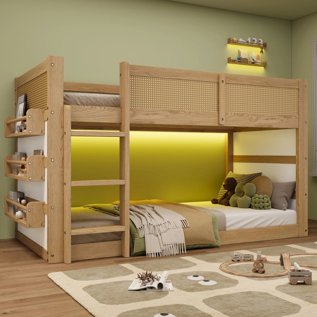 LETTO a soppalco 90x200 cm Legno Naturale/Bianco con scala a 3 gradini
