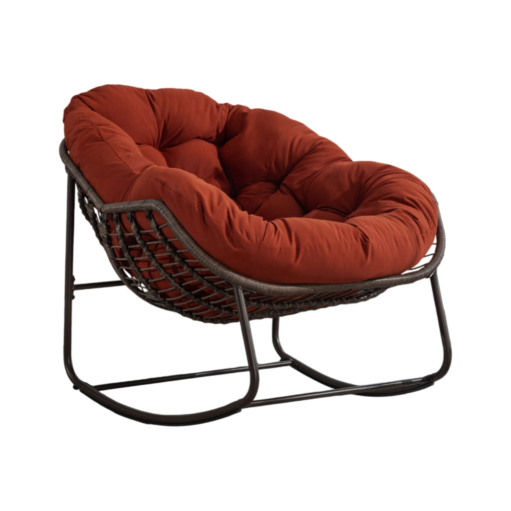 Rocking-chair in rattan sintetico con struttura in acciaio e seduta ergonomica per esterni arancione 78 × 106 × 90 cm