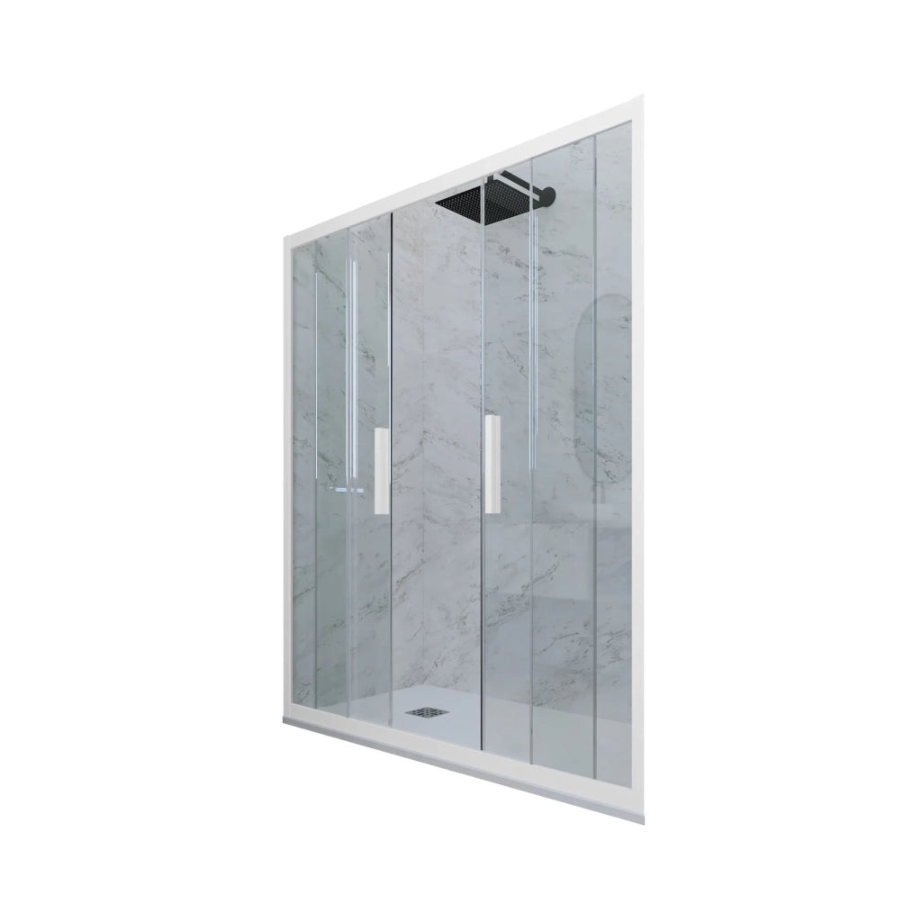Porta doccia scorrevole 150 CM H 200 Vetro Trasparente Profilo Bianco Matt mod. Glam