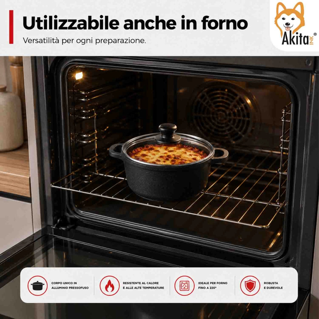 Akitaink Casseruola Alluminio Pressofuso Coperchio in Vetro 20 cm