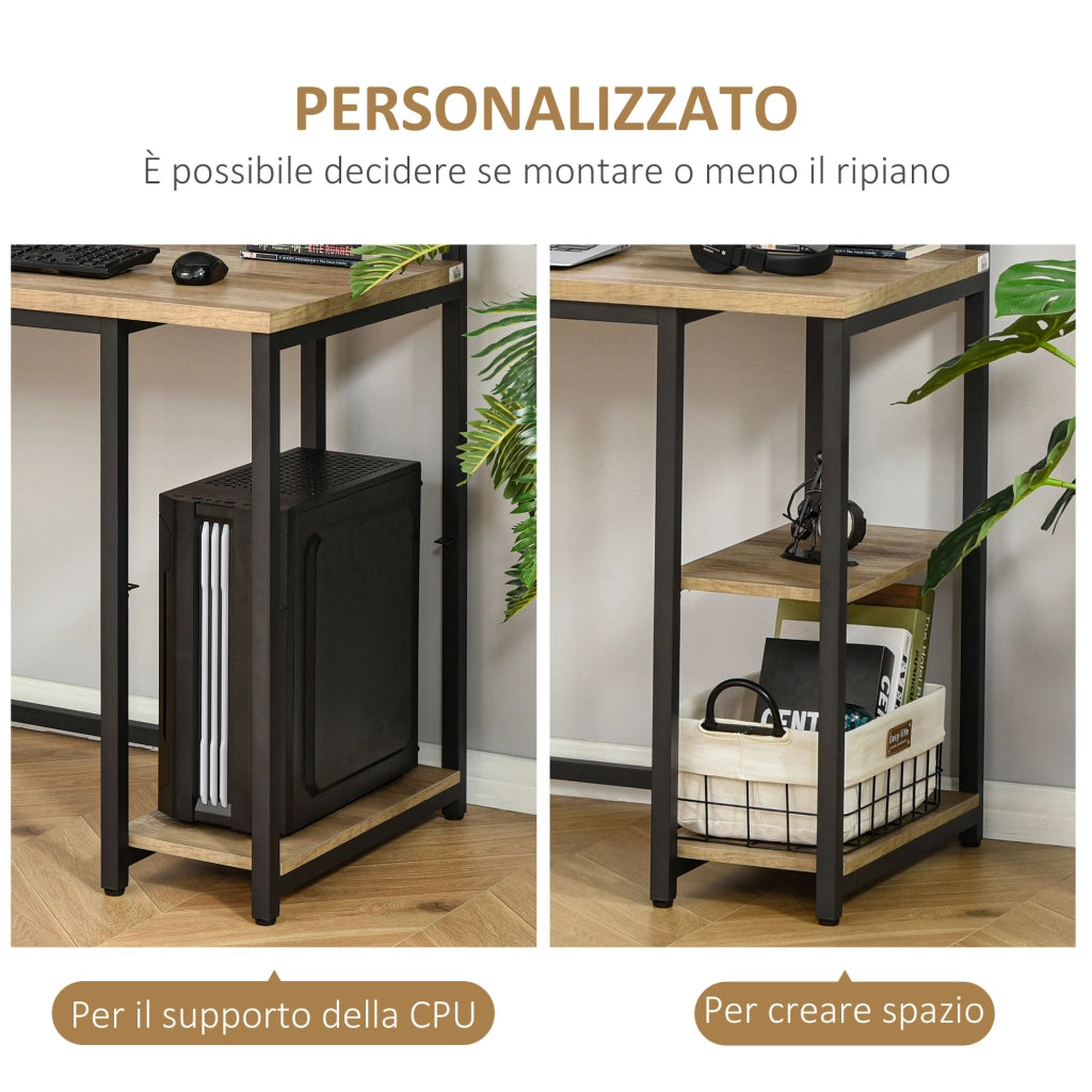 Scrivania doppia con libreria in metallo e legno ¨C Xylo ¨C nero marrone 200x53x100cm