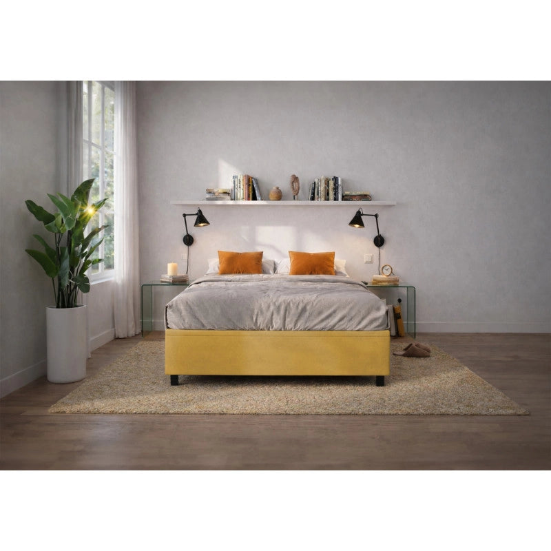 Letto imbottito Matrimoniale 180x190 cm BoxMax - Contenitore,Microfibra,Ocra