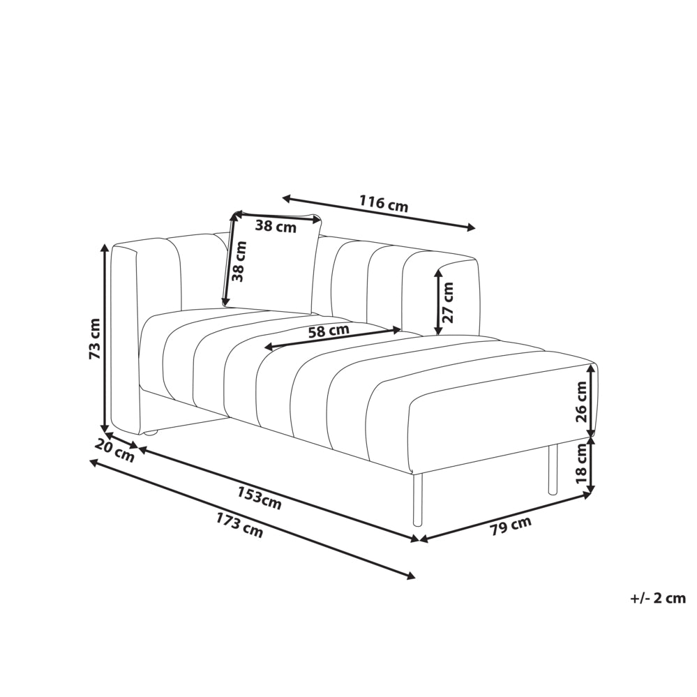 Chaise Lounge con Rivestimento in tessuto marrone Gambe nere Cuscino aggiuntivo lato sinistro Design moderno e glam