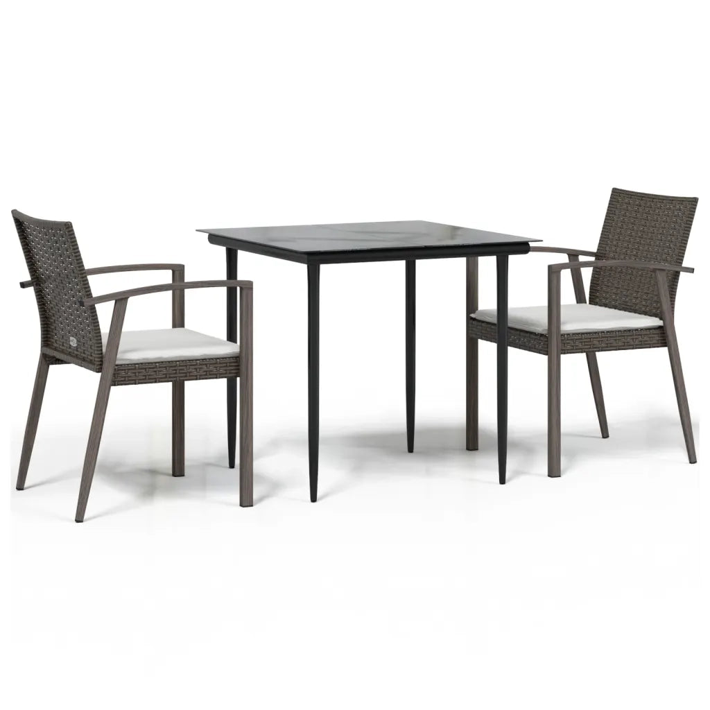 Set Pranzo da Giardino 3pz | Set Salotto da Giardino con Cuscini in Polyrattan e Acciaio
