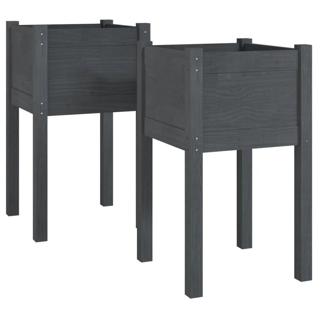 Fioriere da Giardino 2 pz Grigie 40x40x70 cm in Legno di Pino 810794