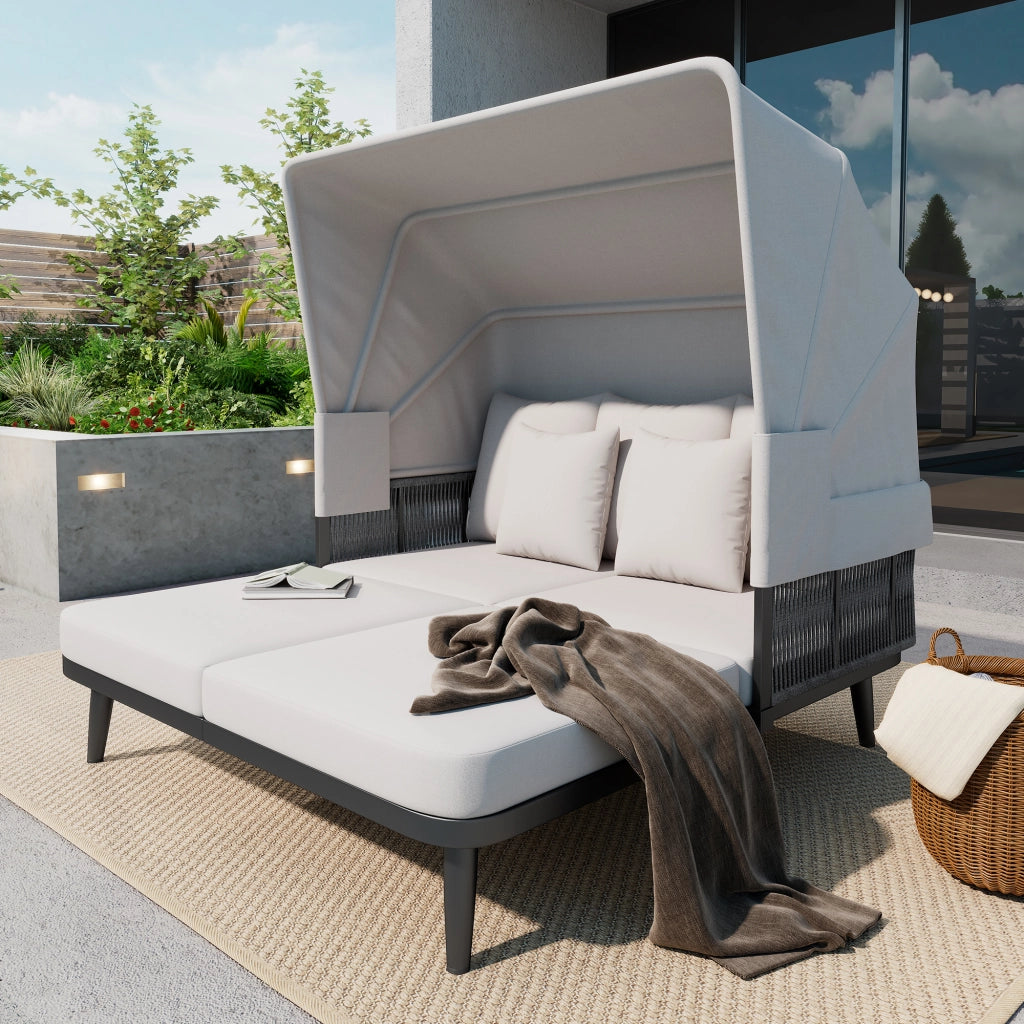 Set Sdraio da Giardino 2 Posti ¨C MINIMAL ¨C Polyrattan Grigio con Cuscini