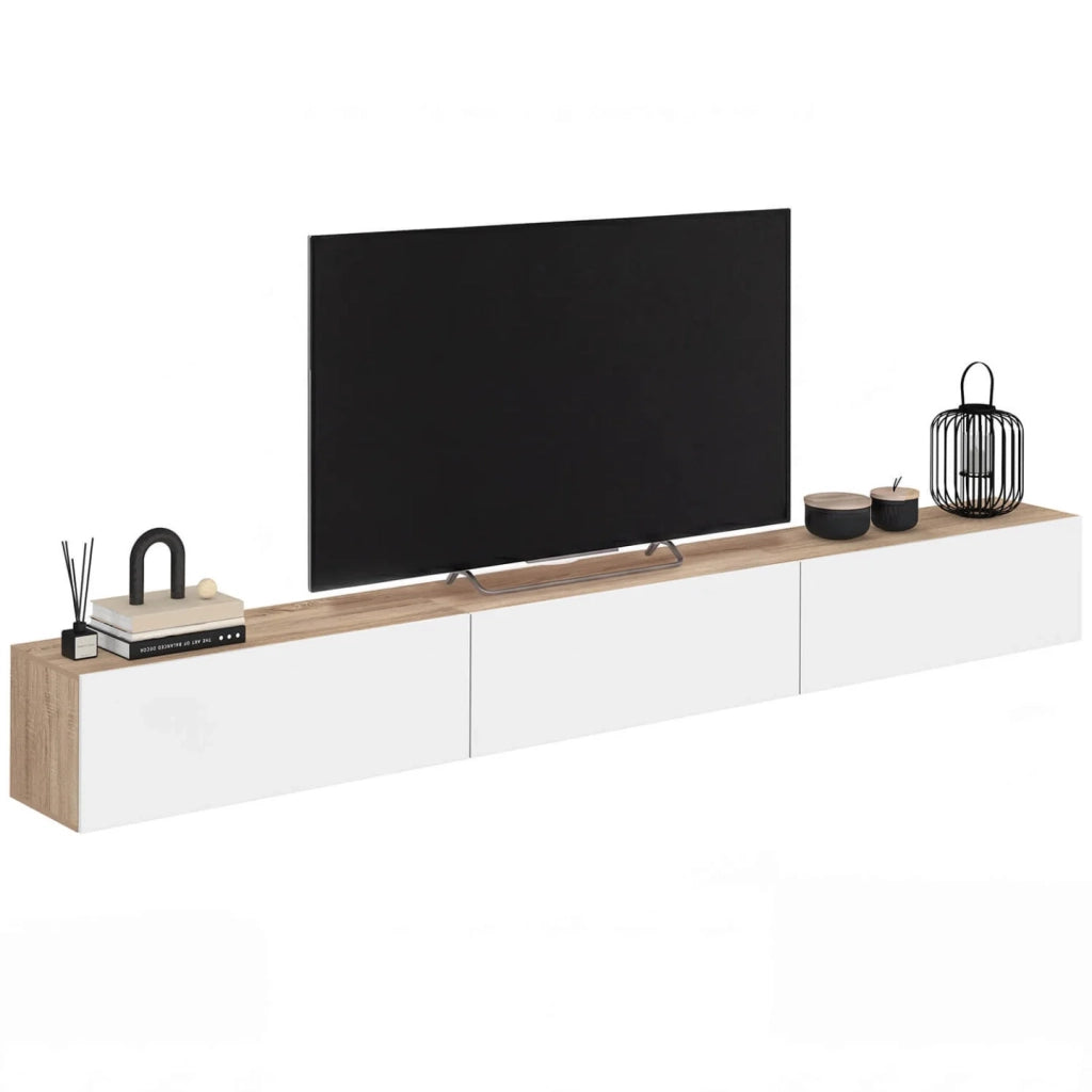IDMarket - 270 cm ELIO Mobile TV sospeso a 3 ante in legno e bianco