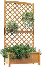 Fioriera da Esterno con Grigliato, Letto Rialzato in Legno con Traliccio e Fori di Drenaggio, Aiuola Rialzata per Piante Rampicanti e Fiori, 90 x 44,5 x 180,5 cm (Arancione)