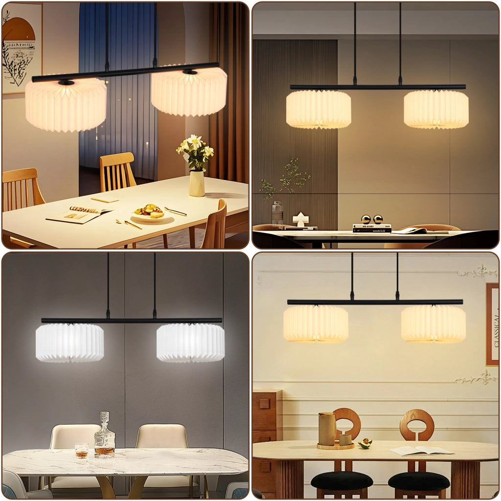 Lampada a Sospensione ZMH vintage lungo - Paralume in carta bianca 2 luci (senza lampadina)
