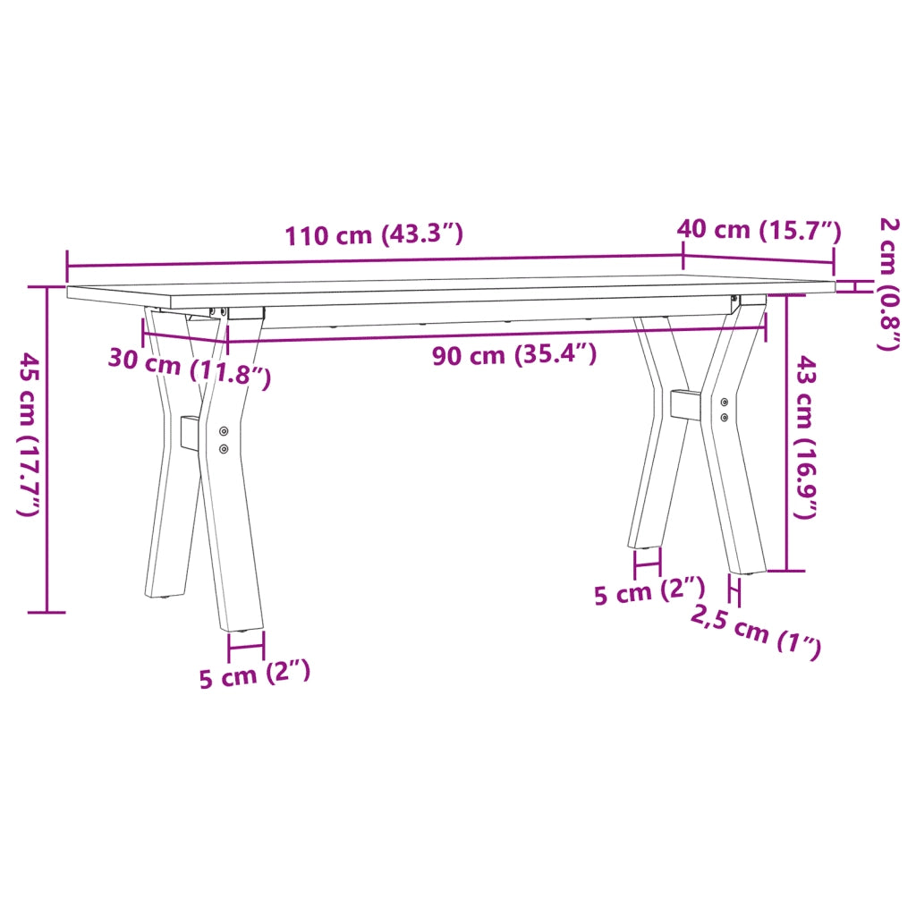 Tavolino Salotto Telaio a Y 110x40x45 cm Legno Pino e Acciaio 3282711