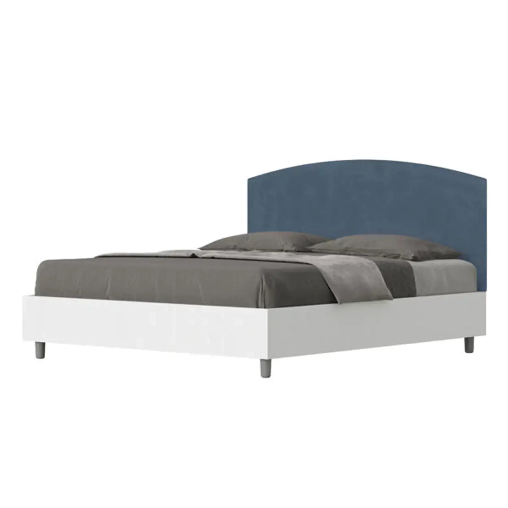 Letto matrimoniale senza rete 160x190 bianco frassino testata microfibra blu Antilia