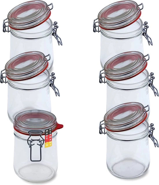 Set di 6 contenitori con clip a filo, 800 ml, adatti per contenitori di conservazione o fermentazione, per la conservazione, contenitori di vetro da riempire, contenitori vuoti con clip a filo