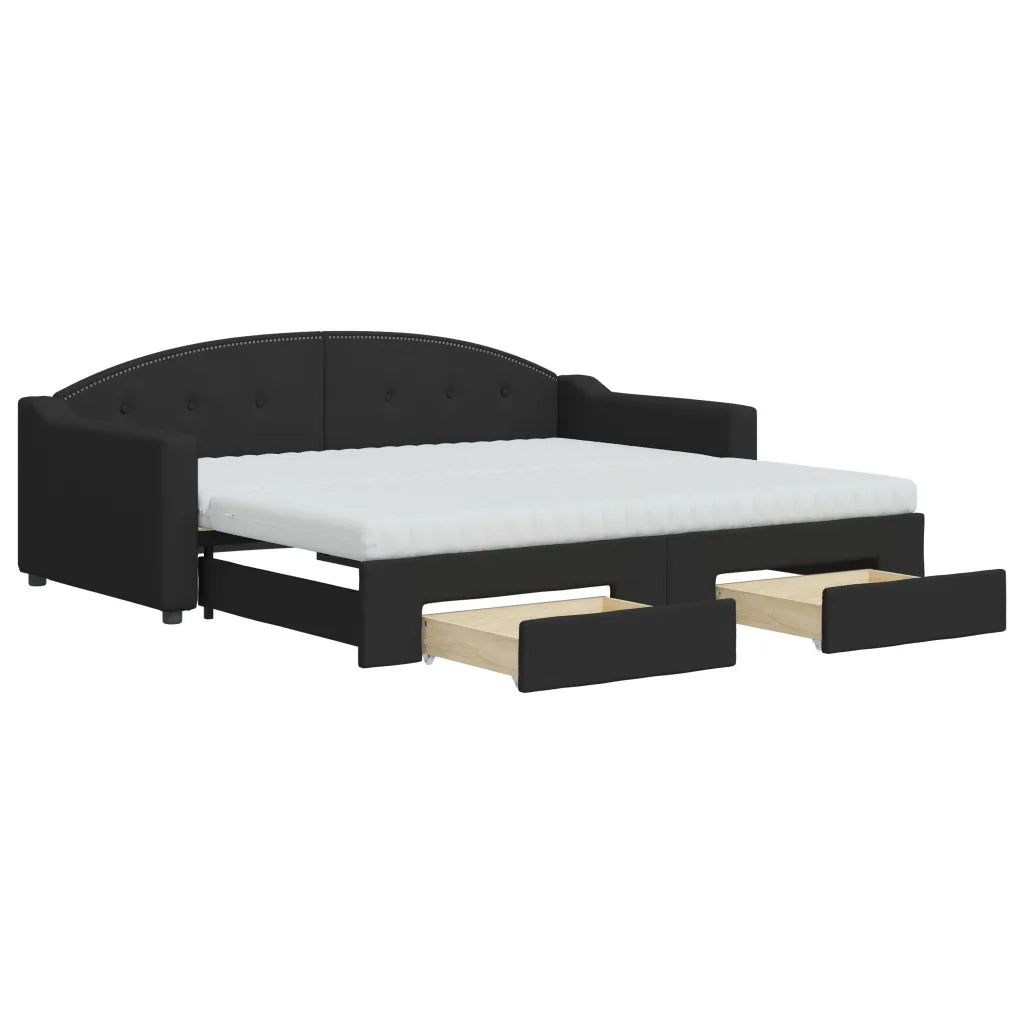 Divano Letto Estraibile con Cassetti Nero 90x190 cm in Tessuto 3197596