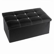Trade Shop - Pouff Puff Pouf Contenitore Imbottito Portaoggetti Nero Strass 76x38x35 Cm 79437 -