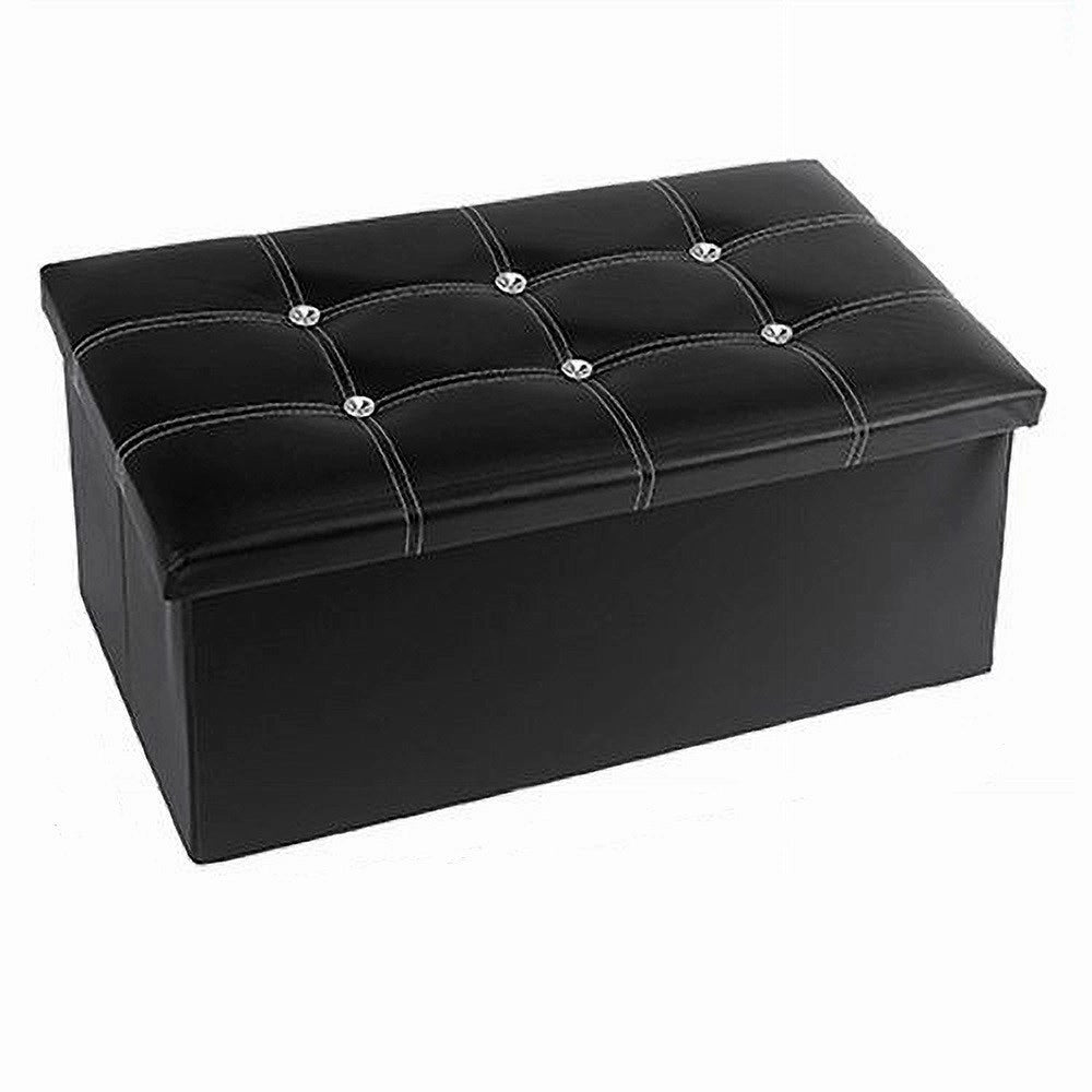 Trade Shop - Pouff Puff Pouf Contenitore Imbottito Portaoggetti Nero Strass 76x38x35 Cm 79437 -
