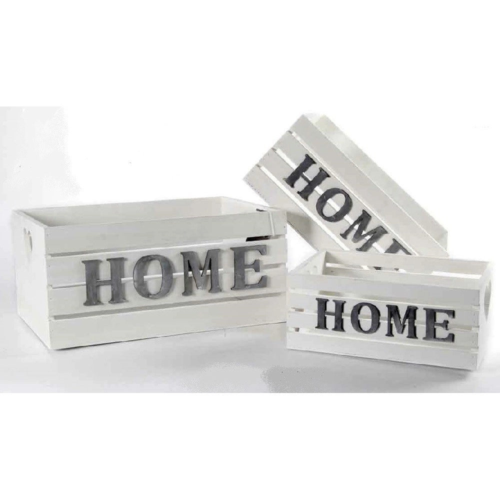 Trade Shop - Set 3 Cassette Cassettina Portapianta Legno 16/14/10cm Home Deluxe Bianco 736124 -