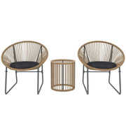 SET DA GIARDINO 3 PEZZI IN RATTAN E ACCIAIO CON 2 SEDIE CON CUSCINI E TAVOLINO DA CAFFÉ A CILINDRO MULTICOLORE