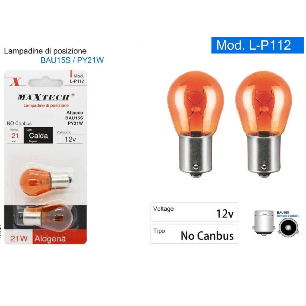 Trade Shop - Lampadine Posizione Auto Bau15s Py21w 12v 21w Luce Calda Alogena No Canbus Lp112 -