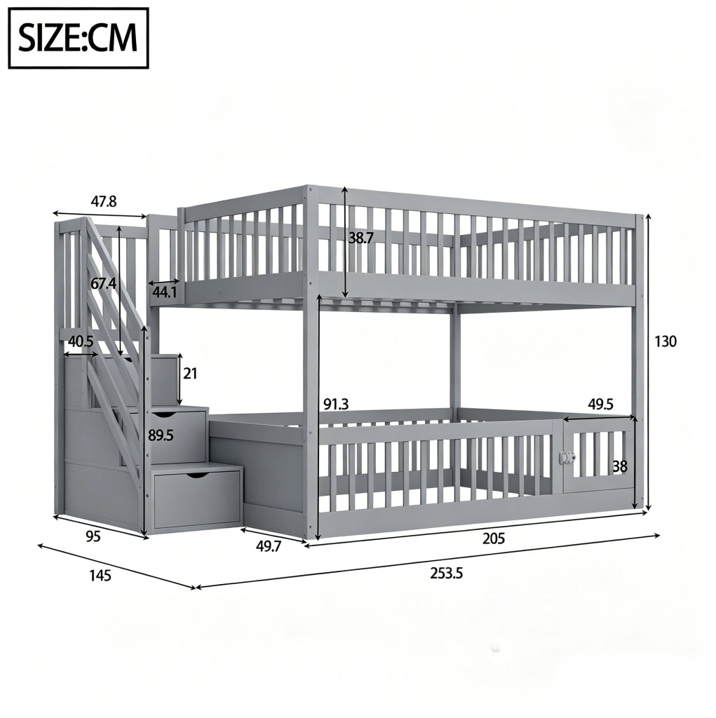 Letto a castello 140x200 cm in legno grigio con scala contenitore