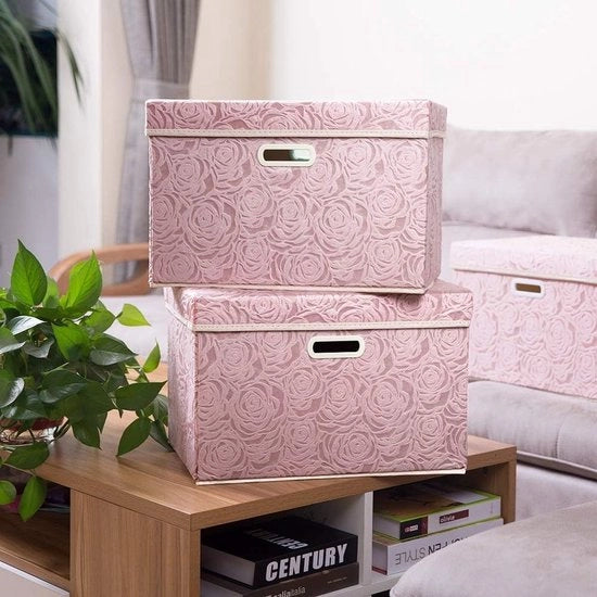Oggetto di archiviazione pieghevole con coperchio [1 pezzo] Cassa di archiviazione decorativa in tessuto Organizzatore cubico contenitori con maniglie Cassa di distribuzione per armadio 45 x 30 x 30 cm