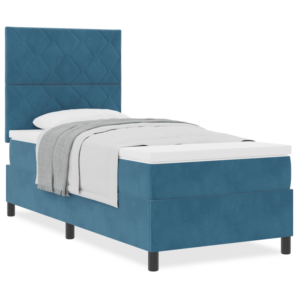 Letto a Box con Materasso Blu Scuro 90x200 cm Velluto