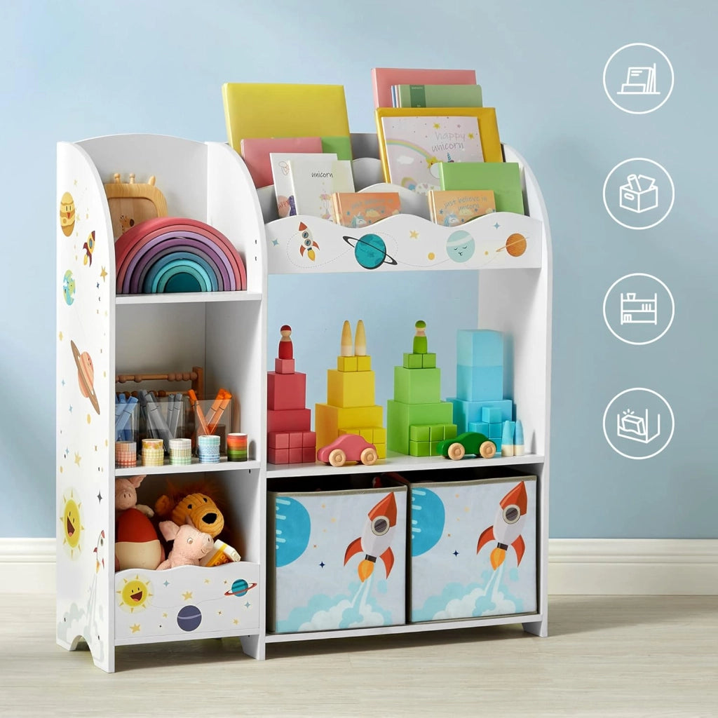 SONGMICS Organizzatore per Giocattoli, Libreria per Bambini, Scaffale Multifunzionale con 2 Scatole Portaoggetti, Alta Capacita, per Camera dei Giochi, Camera da Letto, Soggiorno, Bianco GKR42WT