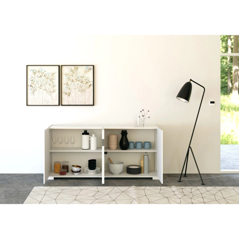 Madia moderna 4 ante 174x40x81 cm Riflesso - Bianco Lucido