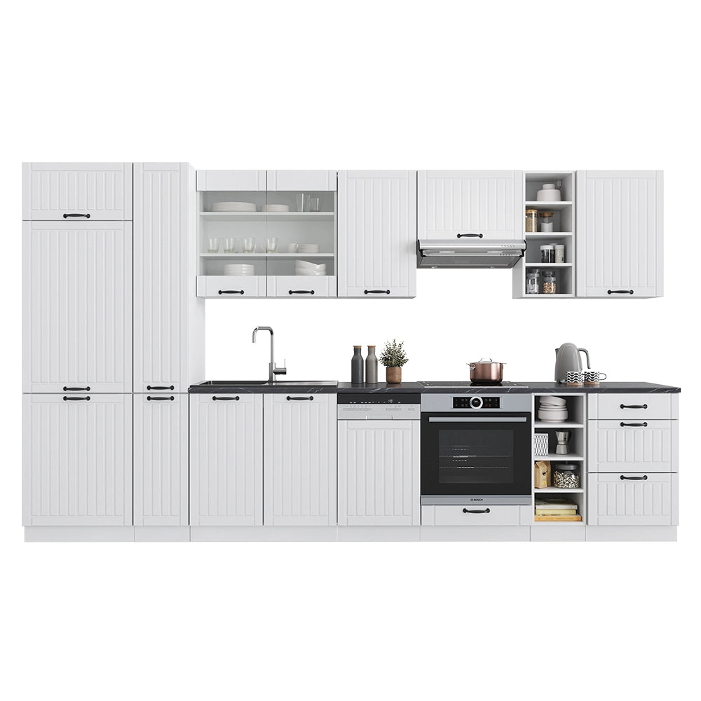 Cucina componibile Fame-Line Bianco rustico/Bianco 355 cm, PL Rovere Vicco