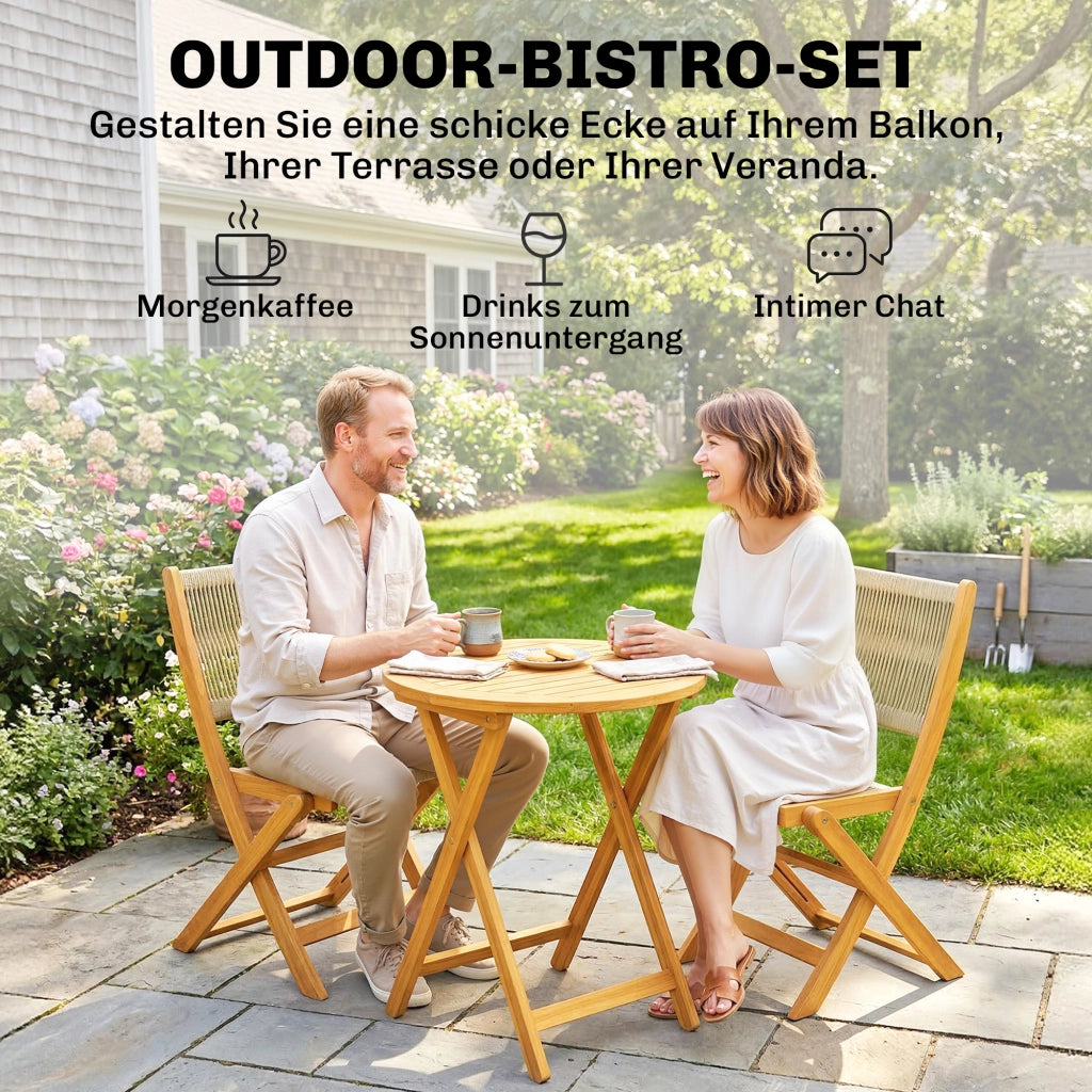Set Giardino Polyrattan Legno Pieghevole ¨C zephmum ¨C 3 Pezzi con Tavolo e 2 Sedie
