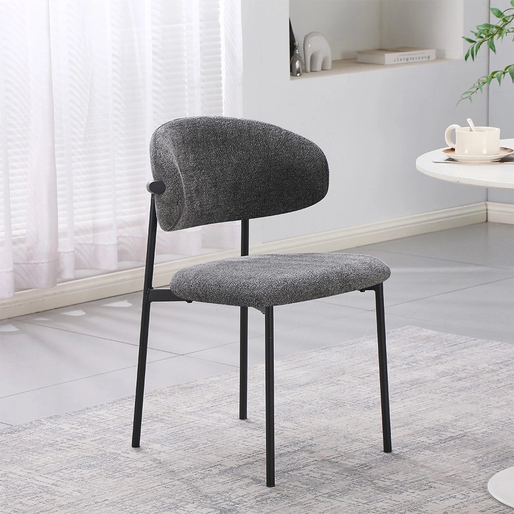 Set 4 Sedia Judit in Tessuto Effetto Teddy grigio con Gambe in Metallo Nero
