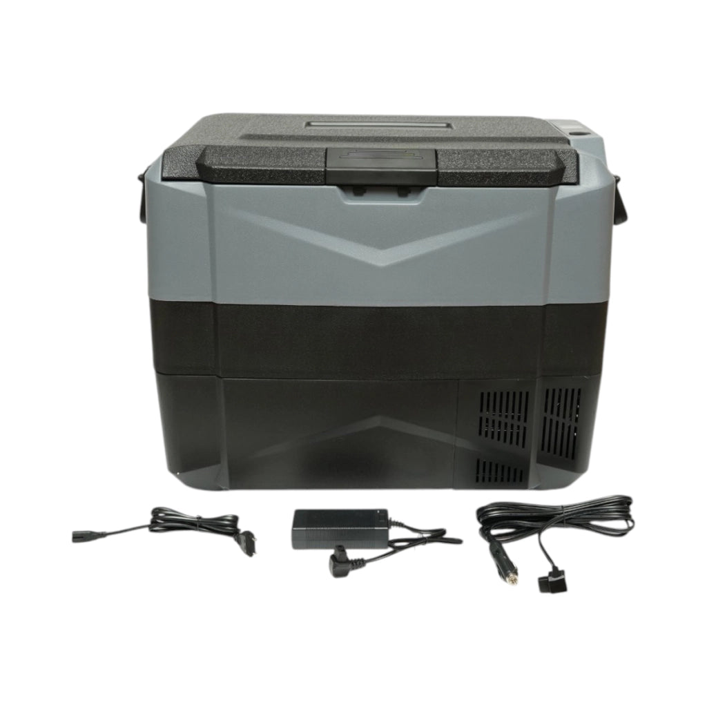 Frigorifero per auto 45L con compressore 12V-24V-220V, 60W, display LCD, doppia zona di raffreddamento, USB 630x390x490mm
