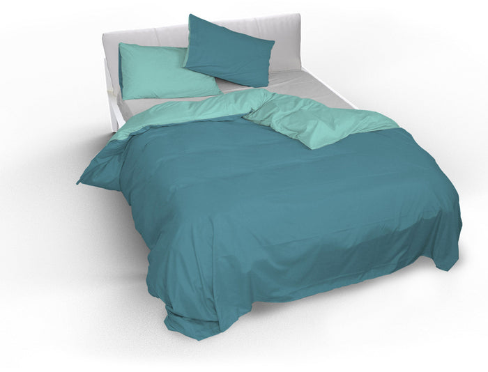 Copripiumino Singolo con Sacco e Federe Doubleface Ottanio/Verde Acqua