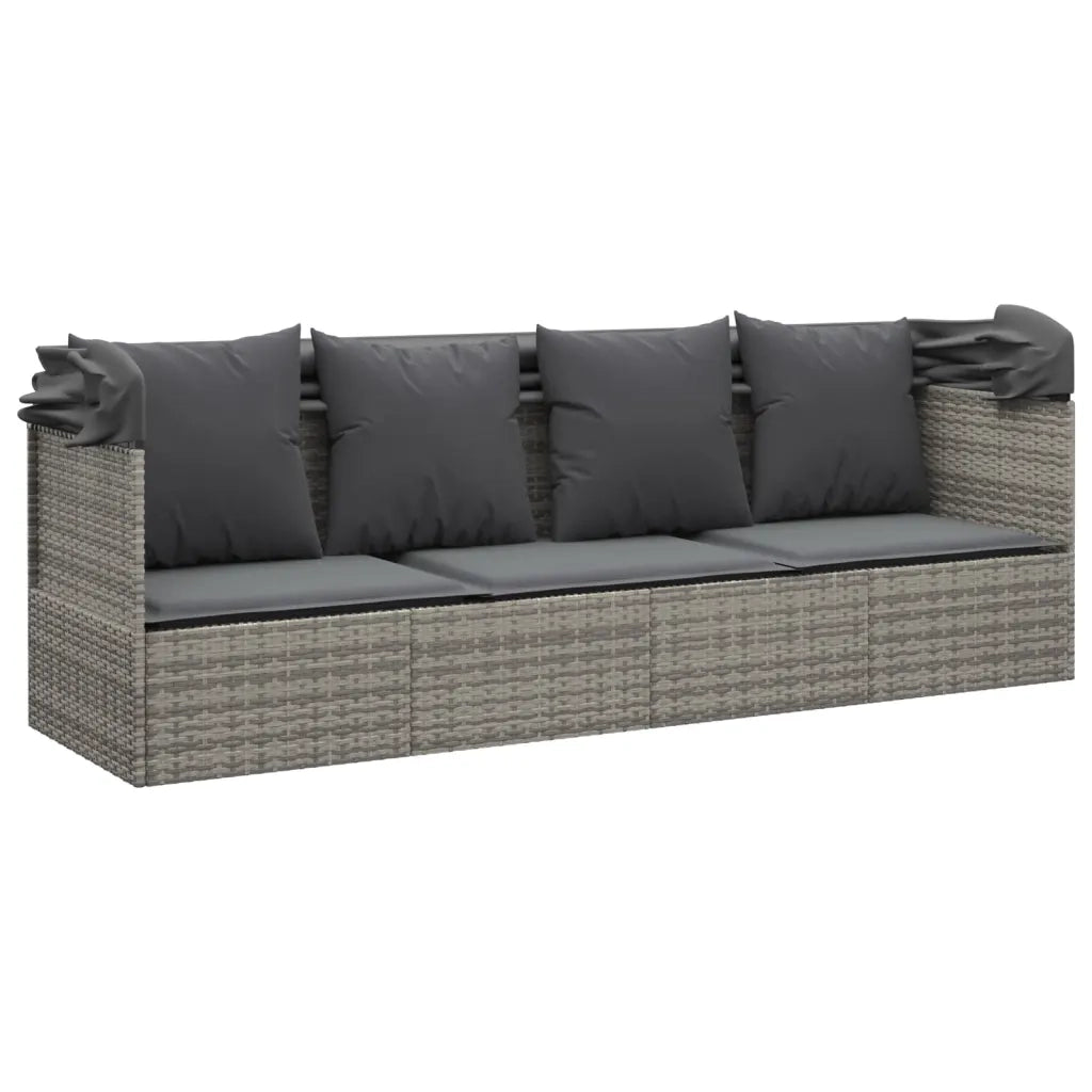 Lettino Prendisole Esterno Tetto e Cuscini Grigio Polyrattan 319568