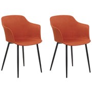 Set di 2 sedie da pranzo in tessuto arancione imbottito con gambe nere Stile retrò Mobili per il soggiorno