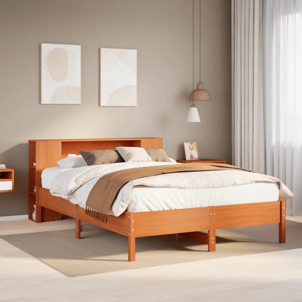 Letto Libreria senza Materasso Marrone Cera 160x200 cm in Pino 3322827