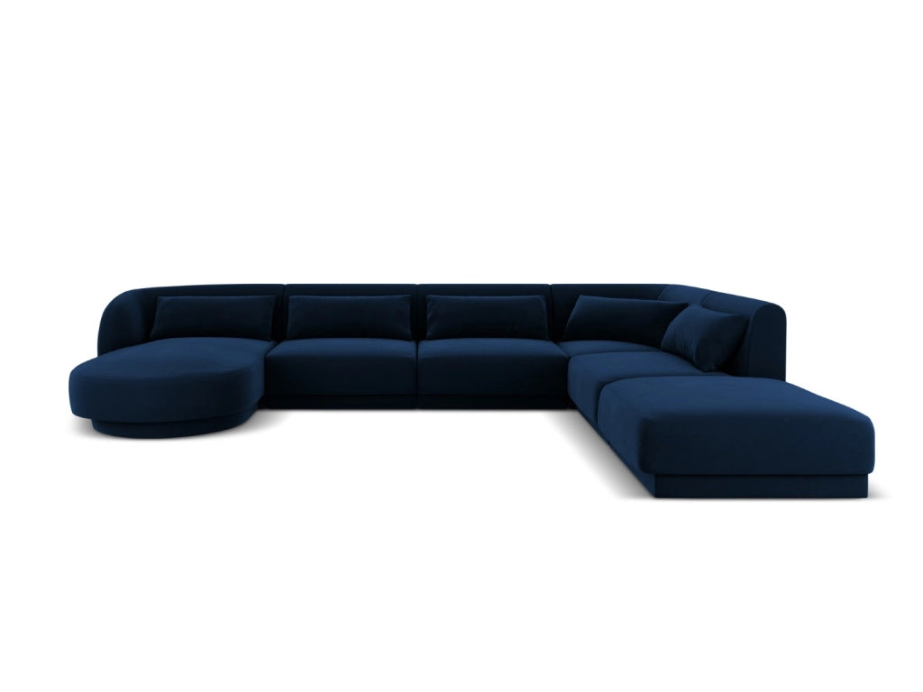 Cosmopolitan Design - Divano panoramico destro "Tulum" 6 posti in velluto blu reale 