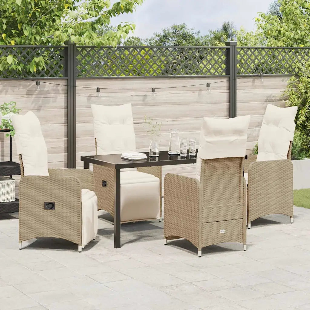 Set da Pranzo per Giardino con cuscino 5 pcs Beige polyrattan