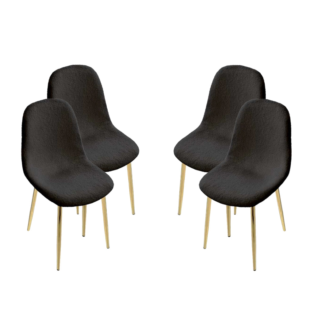 SET DA 4 SEDIE IMBOTTITE TEDDY IN TESSUTO NERO CON GAMBE ORO 44X48X88 CM
