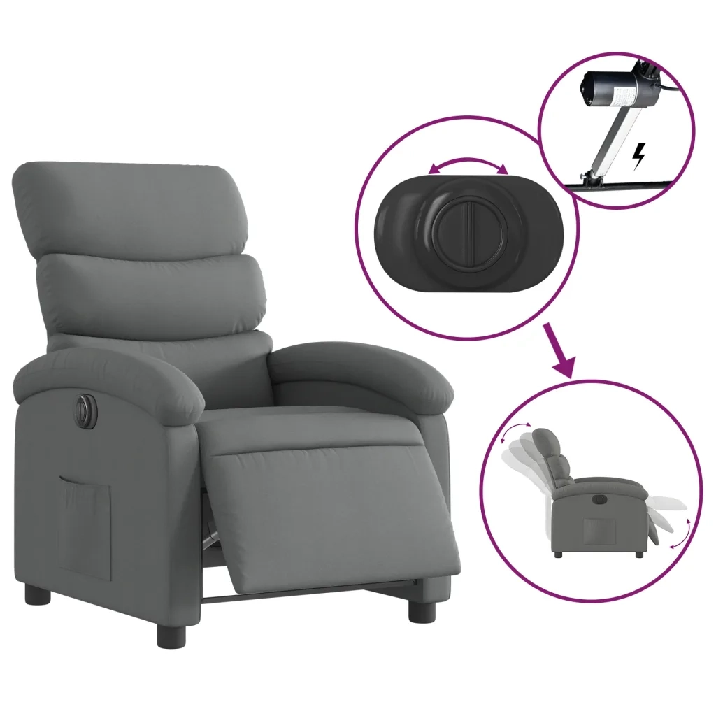 Poltrona | Sedia Relax Elettrica Reclinabile Grigio Scuro in Tessuto